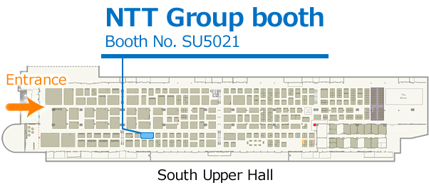 ラスベガスコンベンションセンターにあるNTT Groupのブースの案内図。No.SU5021。