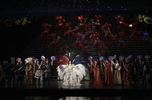 宝塚歌劇団の公演映像を使ってエンコーダ／デコーダの性能を確認したワンシーン。