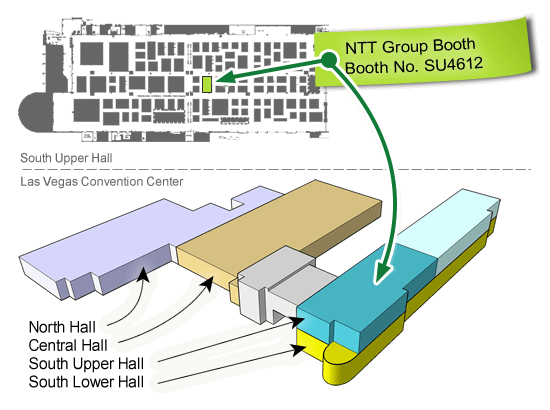 「NAB2012」フロア内にあるNTTエレクトロニクスのブース案内図。ブースナンバーSU4612。